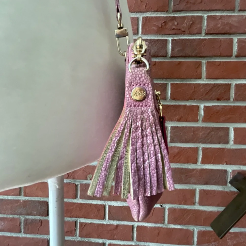 •Abas Pink Lavender Embossed Leather Crossbody Bag ZipClutch Pouch